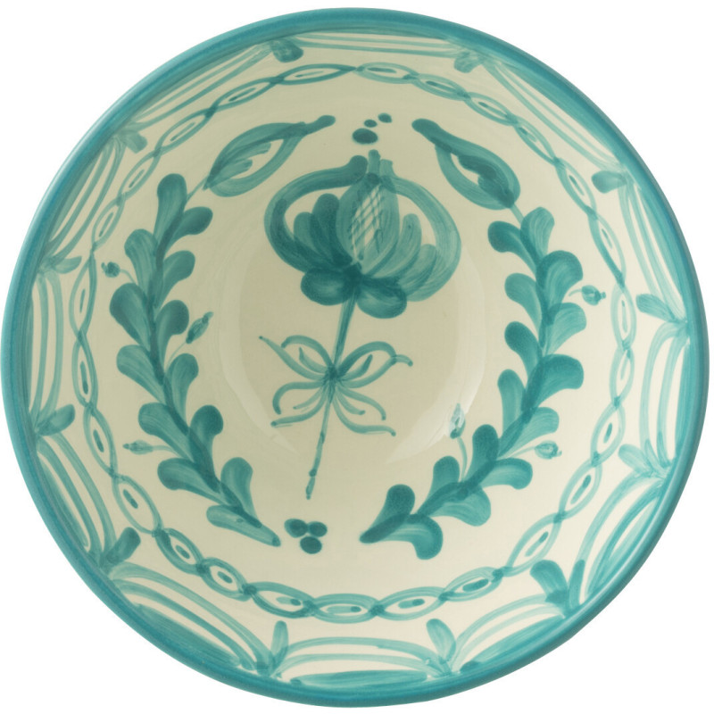 Grand Bol rond 22 cm en Céramique Bleu aqua Blanc Motif fleur Granada - 2