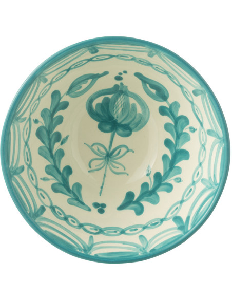 Grand Bol rond 22 cm en Céramique Bleu aqua Blanc Motif fleur Granada - 2