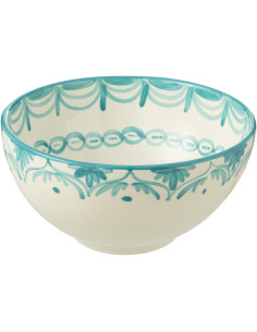 Saladier original rond 28 cm en Céramique Bleu aqua Blanc Motif fleur Granada - 1