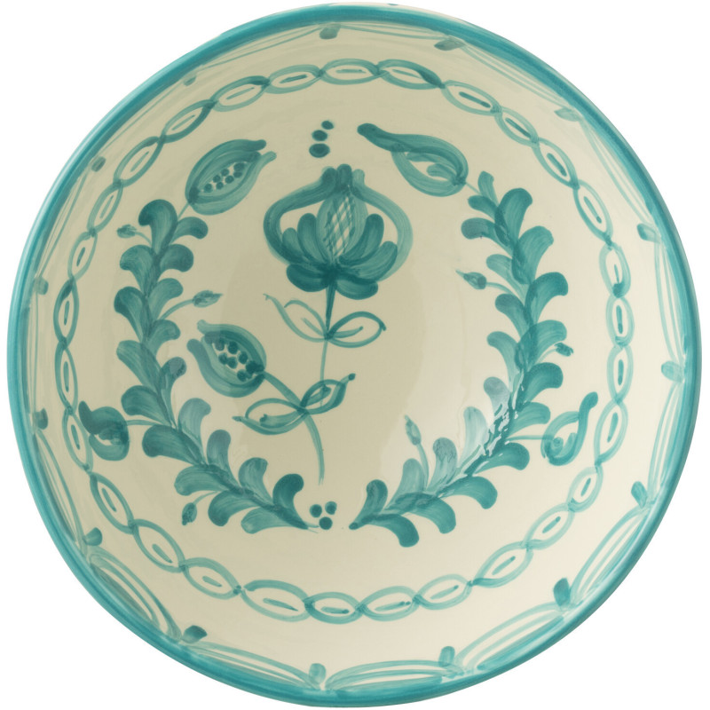 Saladier original rond 28 cm en Céramique Bleu aqua Blanc Motif fleur Granada - 2