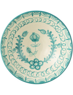 Grand Saladier rond 40 cm en Céramique Bleu aqua Blanc Motif fleur Granada - 1 2