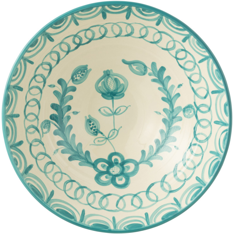 Grand Saladier rond 40 cm en Céramique Bleu aqua Blanc Motif fleur Granada - 2