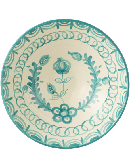 Grand Saladier rond 40 cm en Céramique Bleu aqua Blanc Motif fleur Granada - 2