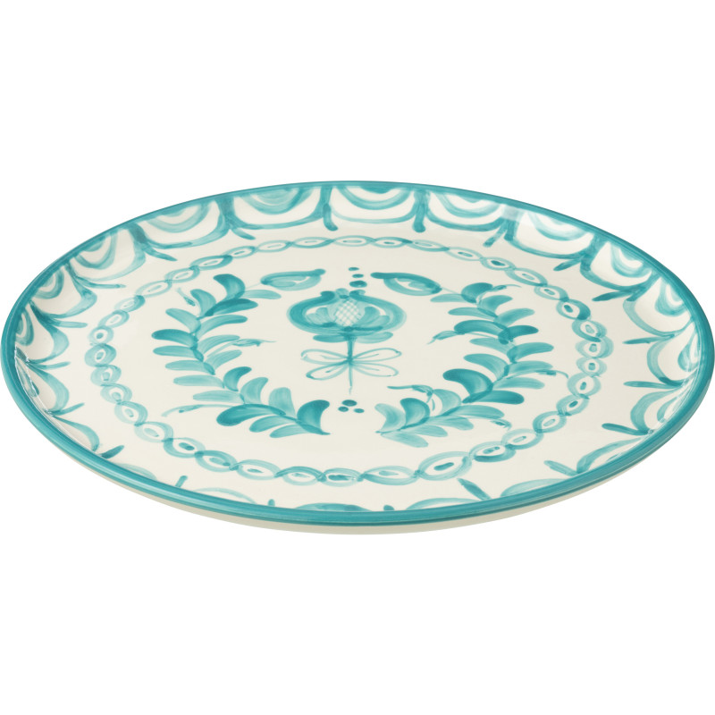 Grand Plat original rond 34 cm en Céramique Bleu aqua Blanc Motif fleur Granada - 1