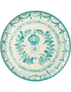 Grand Plat original rond 34 cm en Céramique Bleu aqua Blanc Motif fleur Granada - 1 2