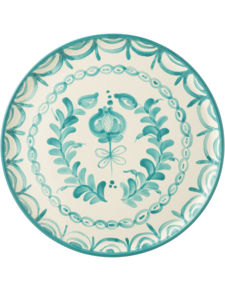 Grand Plat original rond 34 cm en Céramique Bleu aqua Blanc Motif fleur Granada - 2