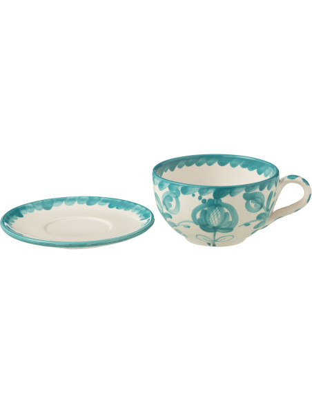 Tasse à thé avec soucoupe 500 ml en Céramique Bleu aqua Blanc Motif fleur Granada - 2