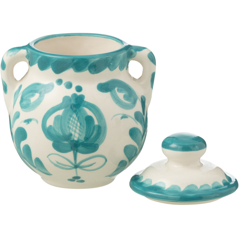 Pot de rangement avec couvercle Hauteur 21 cm en Céramique Bleu aqua Blanc Motif fleur Granada - 2