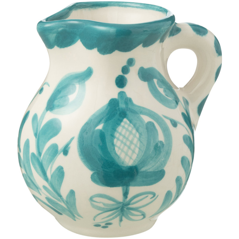 Petit Pichet original 500 ml en Céramique Bleu aqua Blanc Motif fleur Granada - 1