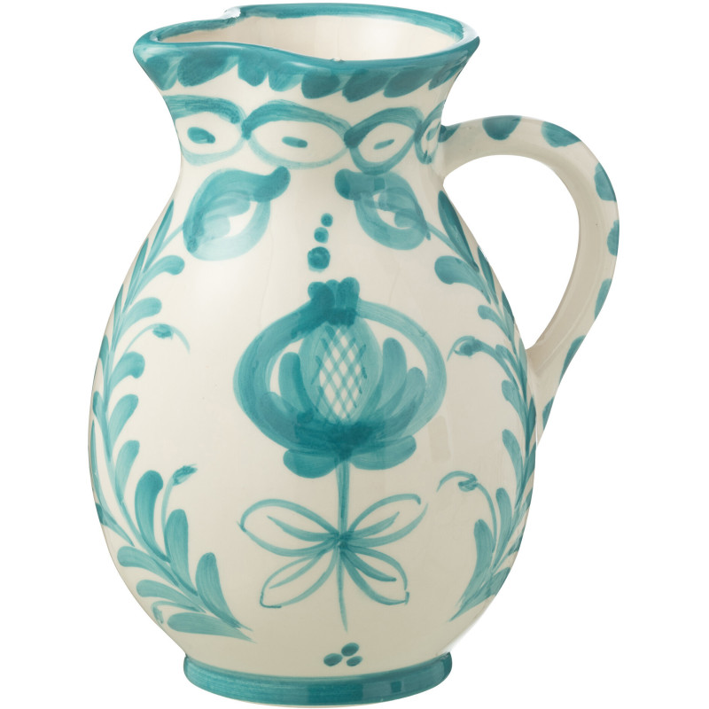 Pichet original 1,6 Litre en Céramique Bleu aqua Blanc Motif fleur Granada - 1