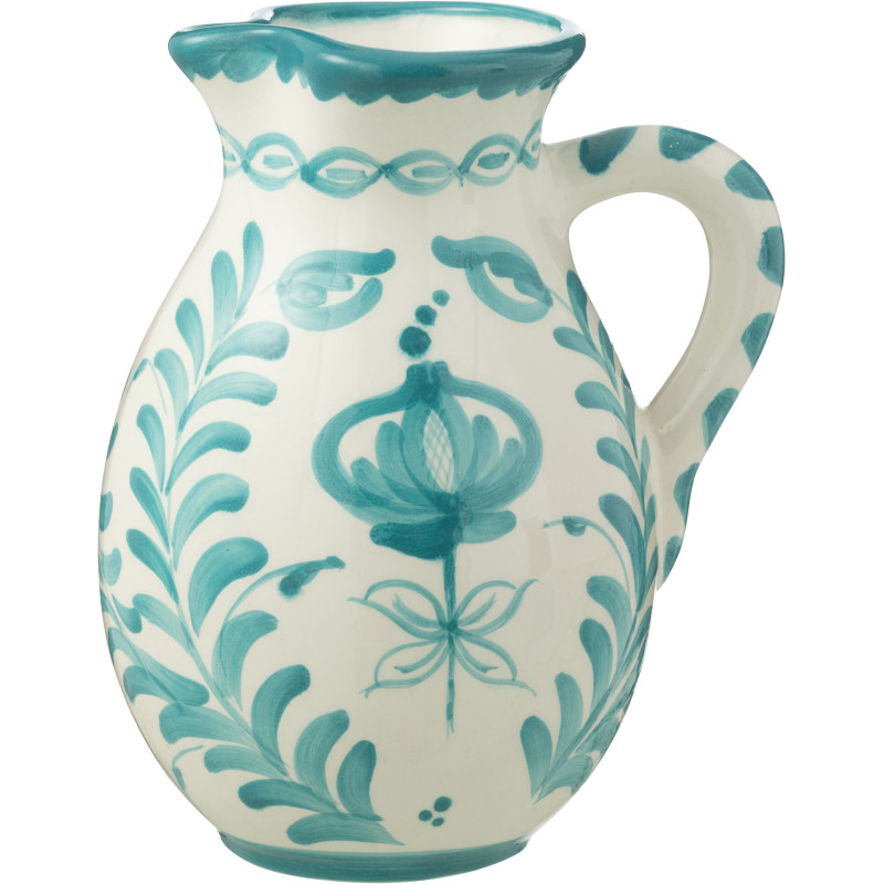 Grand Pichet original 3,3 Litre en Céramique Bleu aqua Blanc Motif fleur Granada - 1