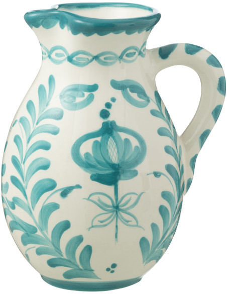 Grand Pichet original 3,3 Litre en Céramique Bleu aqua Blanc Motif fleur Granada - 1