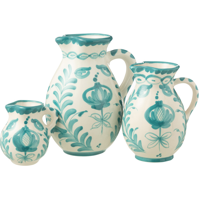 Grand Pichet original 3,3 Litre en Céramique Bleu aqua Blanc Motif fleur Granada - 2