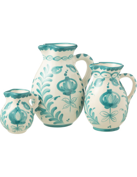 Grand Pichet original 3,3 Litre en Céramique Bleu aqua Blanc Motif fleur Granada - 2