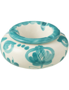 Petit Cendrier original 11 cm en Céramique Bleu aqua Blanc Motif fleur Granada - 1