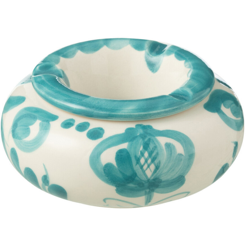 Petit Cendrier original 11 cm en Céramique Bleu aqua Blanc Motif fleur Granada - 1