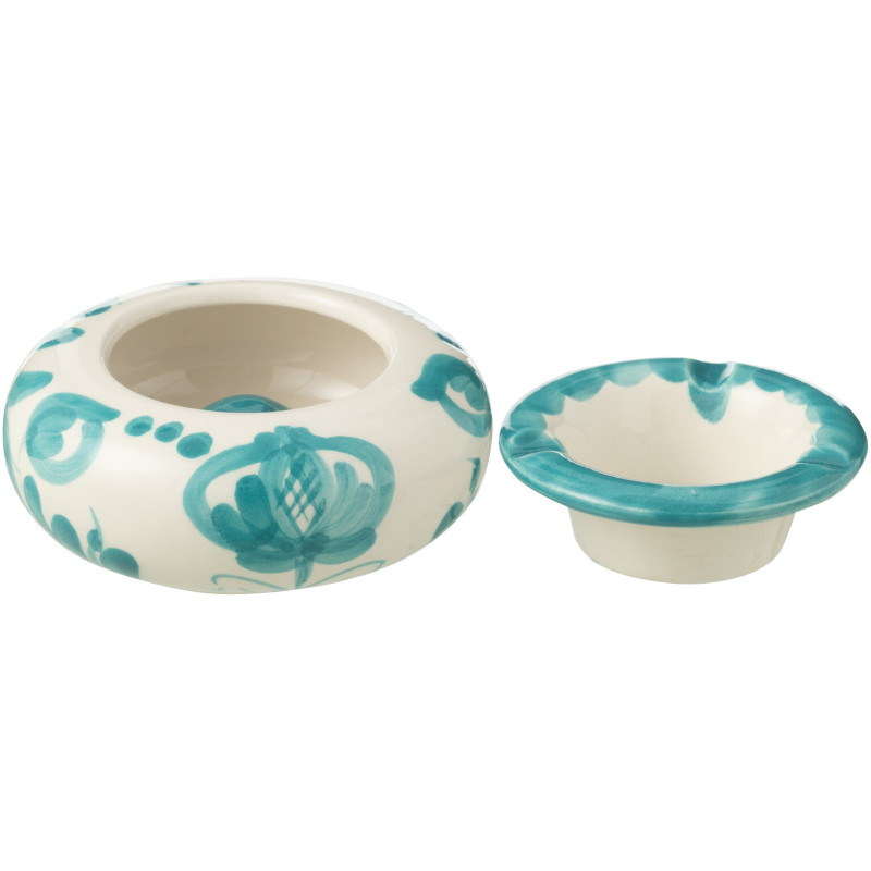 Petit Cendrier original 11 cm en Céramique Bleu aqua Blanc Motif fleur Granada - 2
