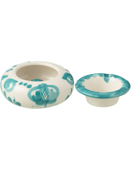 Petit Cendrier original 11 cm en Céramique Bleu aqua Blanc Motif fleur Granada - 2