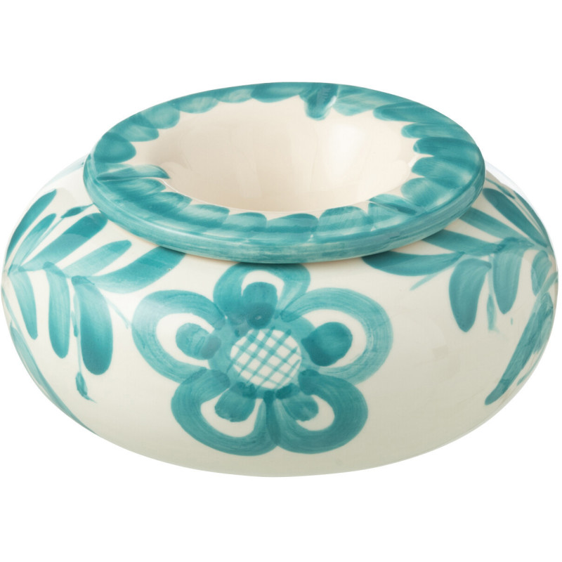 Cendrier original 14 cm en Céramique Bleu aqua Blanc Motif fleur Granada - 1