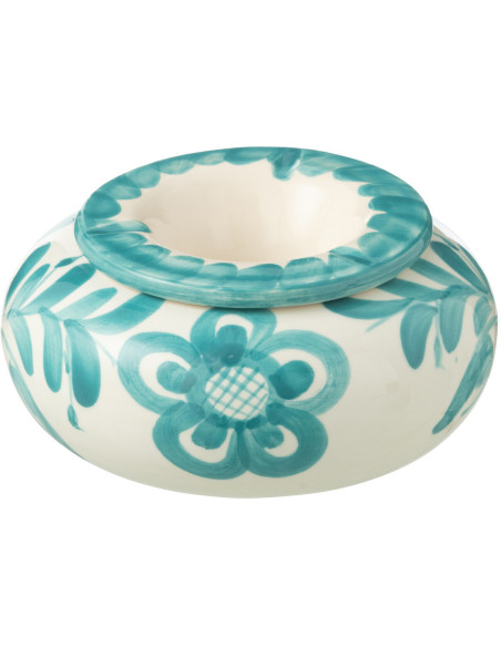Cendrier original 14 cm en Céramique Bleu aqua Blanc Motif fleur Granada - 1