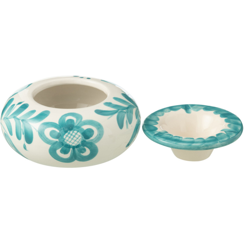 Cendrier original 14 cm en Céramique Bleu aqua Blanc Motif fleur Granada - 2