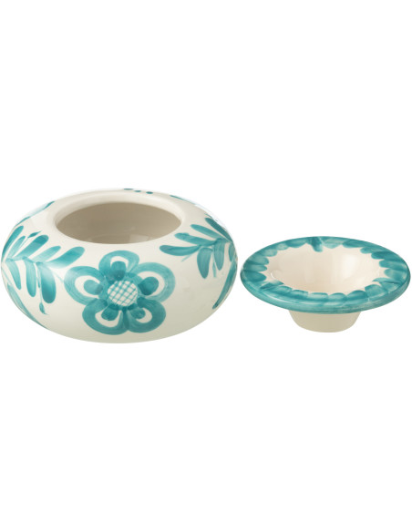 Cendrier original 14 cm en Céramique Bleu aqua Blanc Motif fleur Granada - 2
