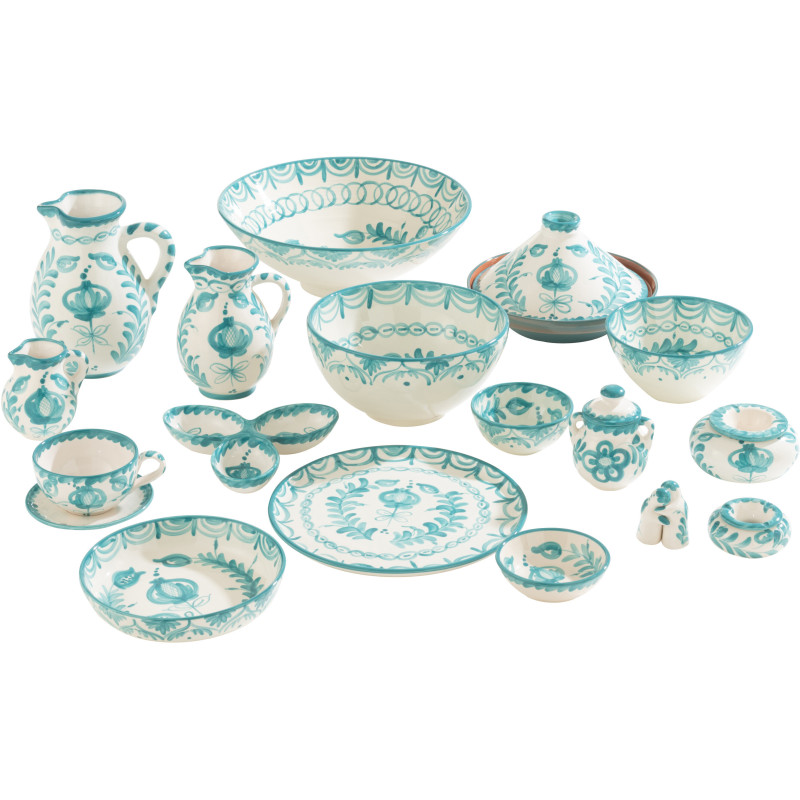 Cendrier original 14 cm en Céramique Bleu aqua Blanc Motif fleur Granada - 3