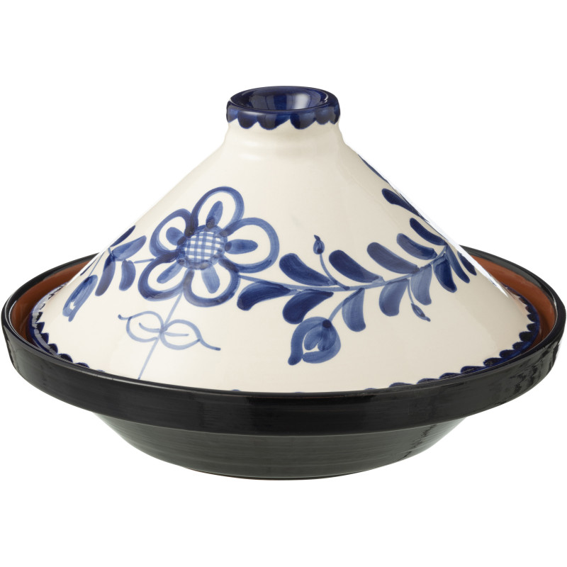 Plat à Tajine original 20 cm en Céramique Bleu cobalt Blanc Motif fleur Granada - 1