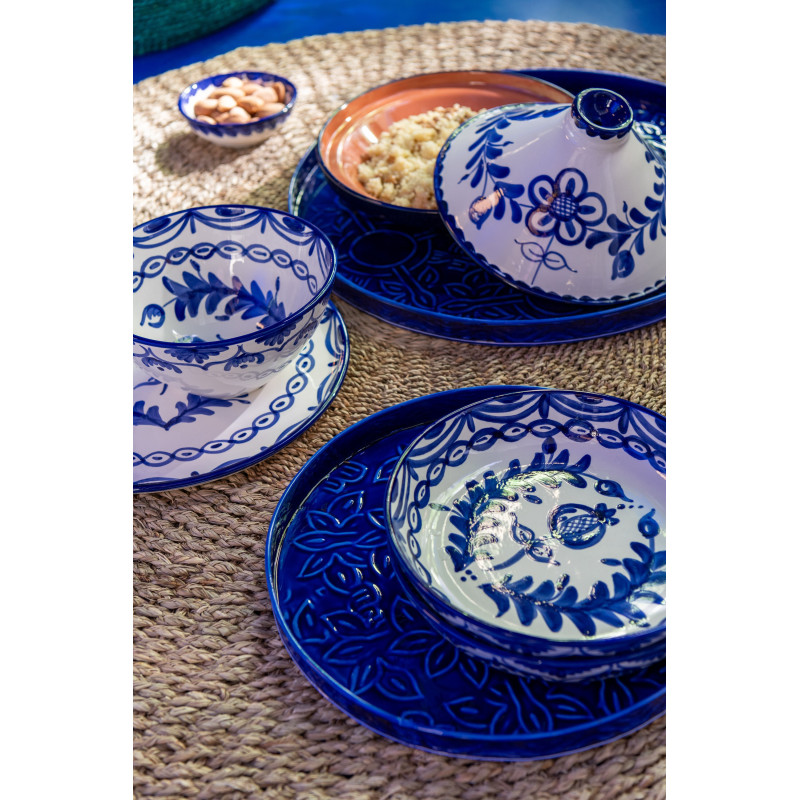 Plat à Tajine original 20 cm en Céramique Bleu cobalt Blanc Motif fleur Granada - 2