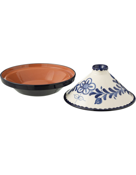 Plat à Tajine original 20 cm en Céramique Bleu cobalt Blanc Motif fleur Granada - 3