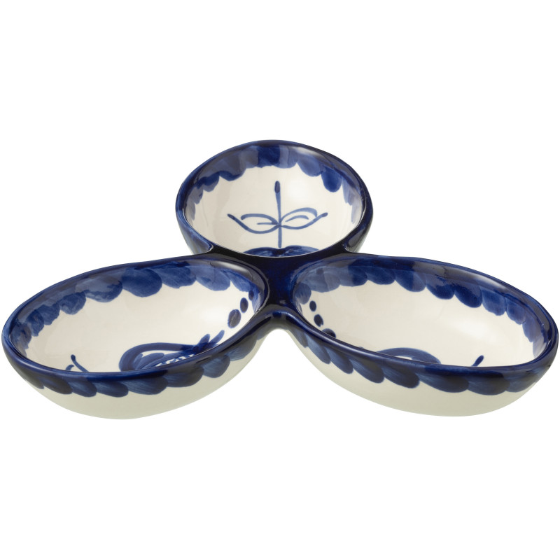 Plat à apéro 3 bols en Céramique Bleu cobalt Blanc Motif fleur Granada - 1