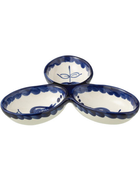 Plat à apéro 3 bols en Céramique Bleu cobalt Blanc Motif fleur Granada - 1