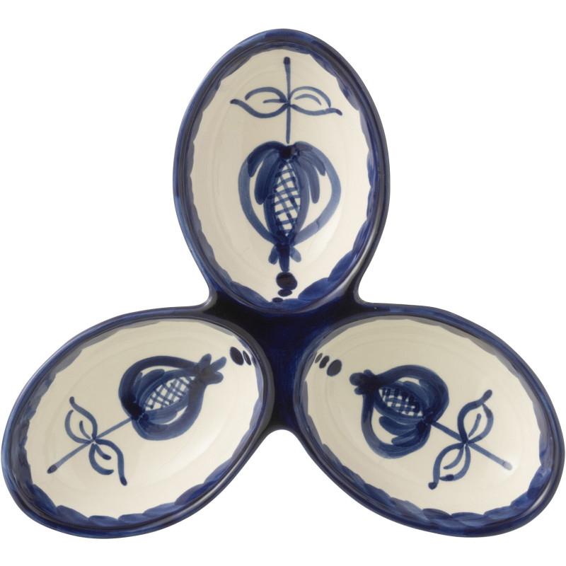 Plat à apéro 3 bols en Céramique Bleu cobalt Blanc Motif fleur Granada - 3