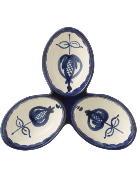 Plat à apéro 3 bols en Céramique Bleu cobalt Blanc Motif fleur Granada - 3