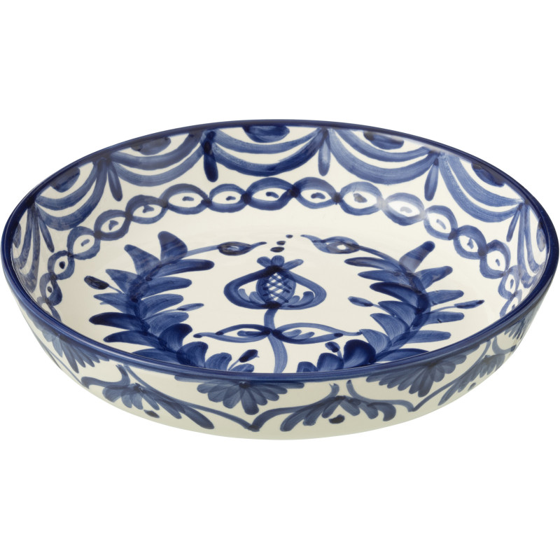 Plat original rond 25 cm en Céramique Bleu cobalt Blanc Motif fleur Granada - 1