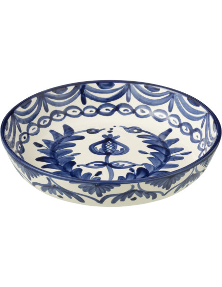 Plat original rond 25 cm en Céramique Bleu cobalt Blanc Motif fleur Granada - 1