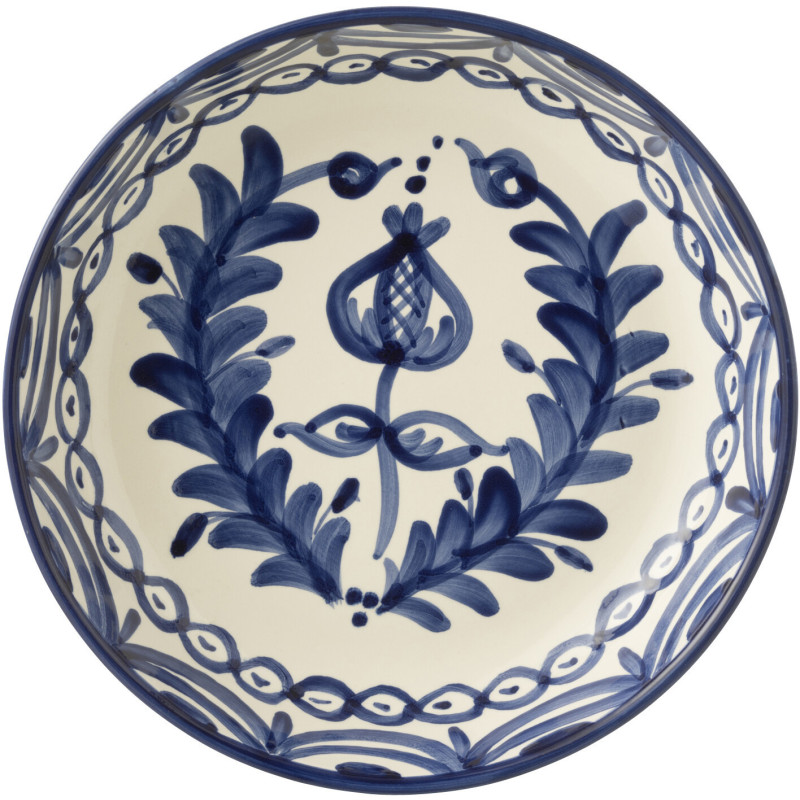 Plat original rond 25 cm en Céramique Bleu cobalt Blanc Motif fleur Granada - 2