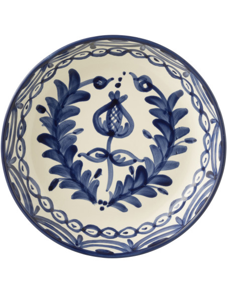 Plat original rond 25 cm en Céramique Bleu cobalt Blanc Motif fleur Granada - 2