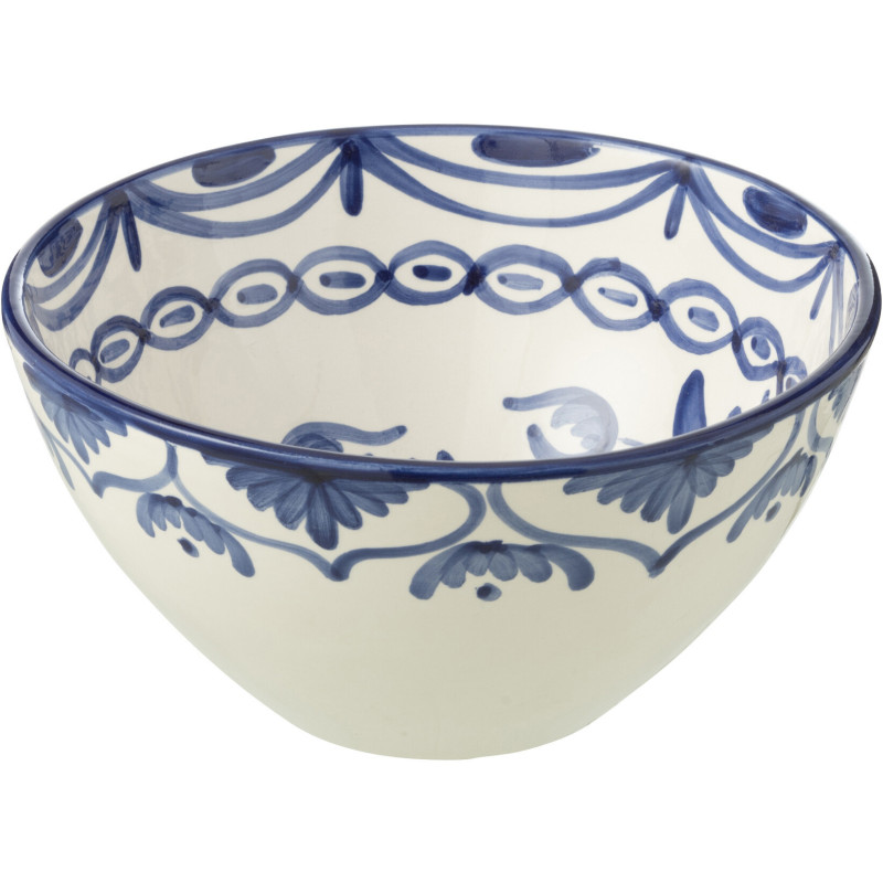 Grand Bol rond 22 cm en Céramique Bleu cobalt Blanc Motif fleur Granada - 1