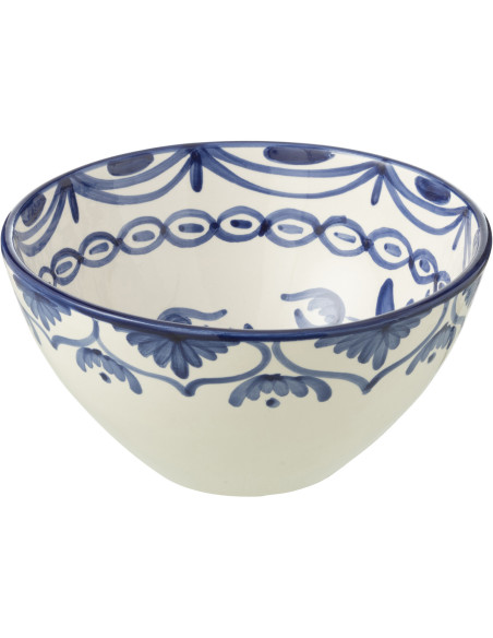 Grand Bol rond 22 cm en Céramique Bleu cobalt Blanc Motif fleur Granada - 1