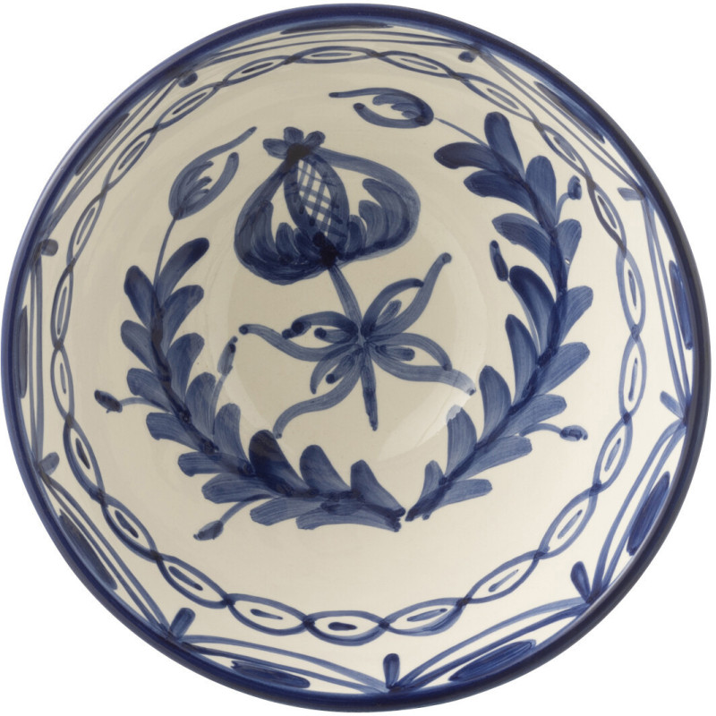 Grand Bol rond 22 cm en Céramique Bleu cobalt Blanc Motif fleur Granada - 3