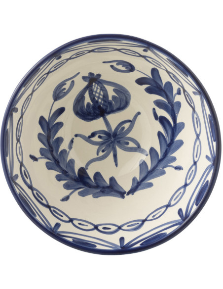 Grand Bol rond 22 cm en Céramique Bleu cobalt Blanc Motif fleur Granada - 3