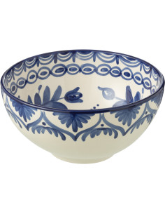 Saladier original rond 28 cm en Céramique Bleu cobalt Blanc Motif fleur Granada - 1