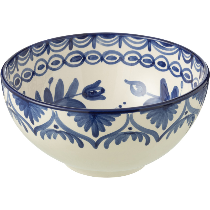 Saladier original rond 28 cm en Céramique Bleu cobalt Blanc Motif fleur Granada - 1