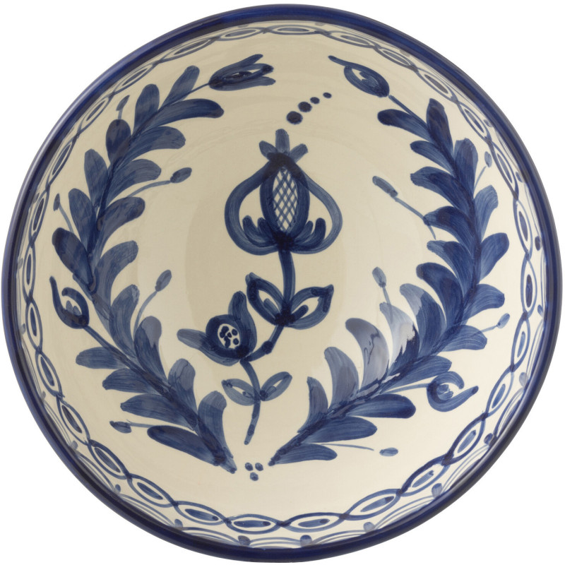 Saladier original rond 28 cm en Céramique Bleu cobalt Blanc Motif fleur Granada - 2