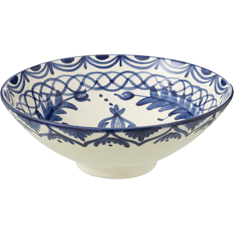 Grand Saladier rond 40 cm en Céramique Bleu cobalt Blanc Motif fleur Granada - 1