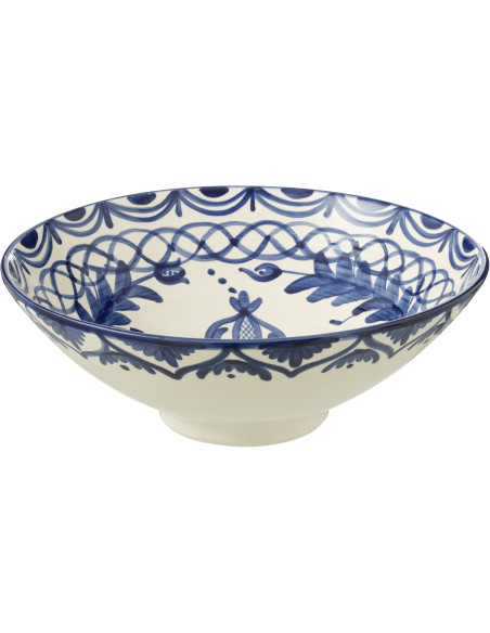 Grand Saladier rond 40 cm en Céramique Bleu cobalt Blanc Motif fleur Granada - 1