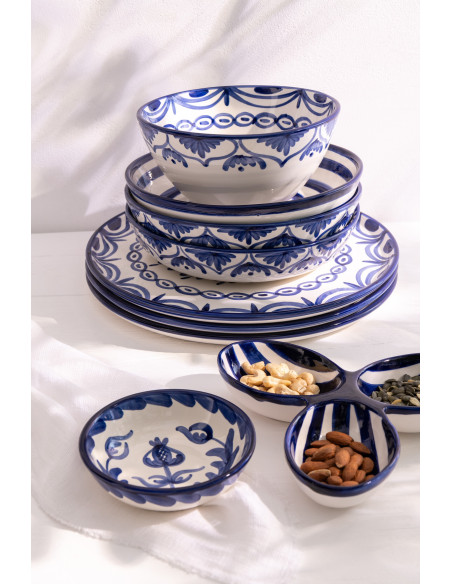 Grand Saladier rond 40 cm en Céramique Bleu cobalt Blanc Motif fleur Granada - 2
