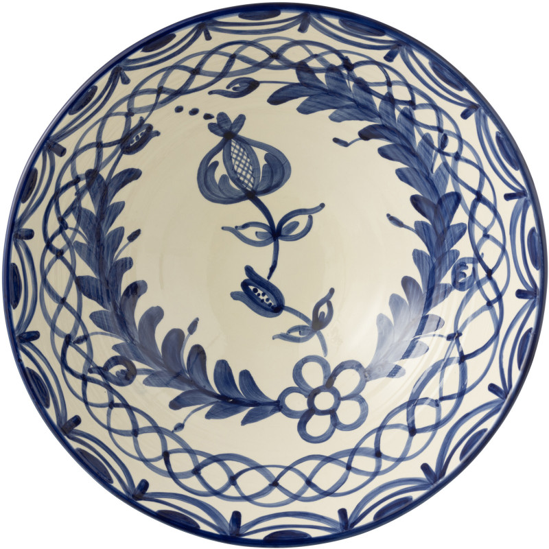 Grand Saladier rond 40 cm en Céramique Bleu cobalt Blanc Motif fleur Granada - 3