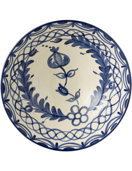 Grand Saladier rond 40 cm en Céramique Bleu cobalt Blanc Motif fleur Granada - 3